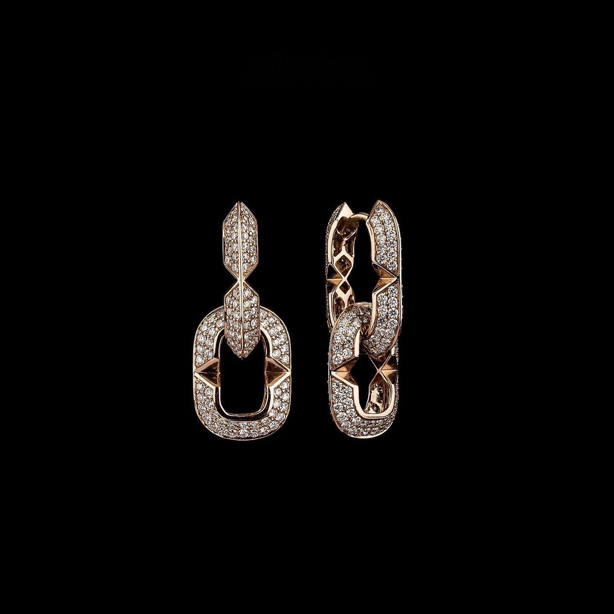 Kayan Earring 6 KE121, pink gold pave diamond chain-link earrings