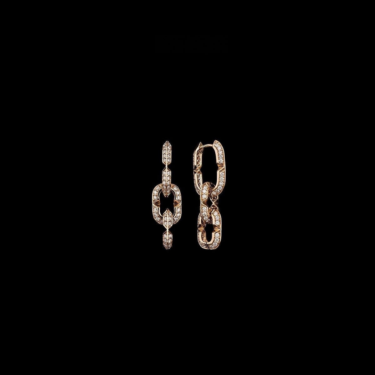 Kayan Earring 12 KE122, pink gold diamond chain-link earrings, detail