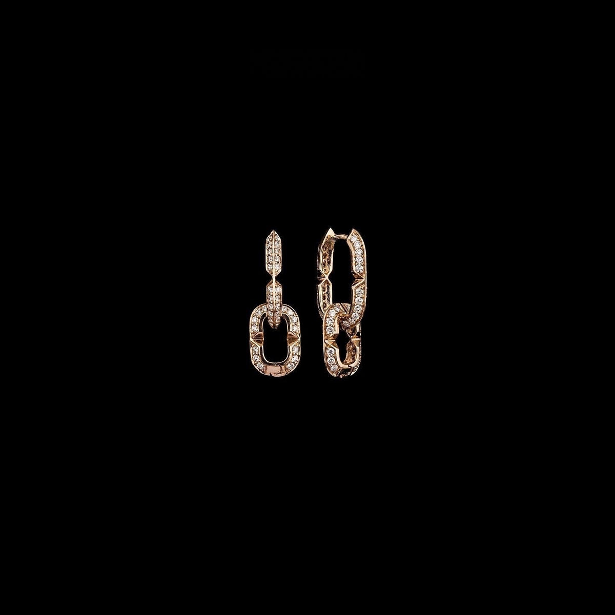 Kayan Earring 12 KE122, pink gold diamond chain-link earrings, convertible
