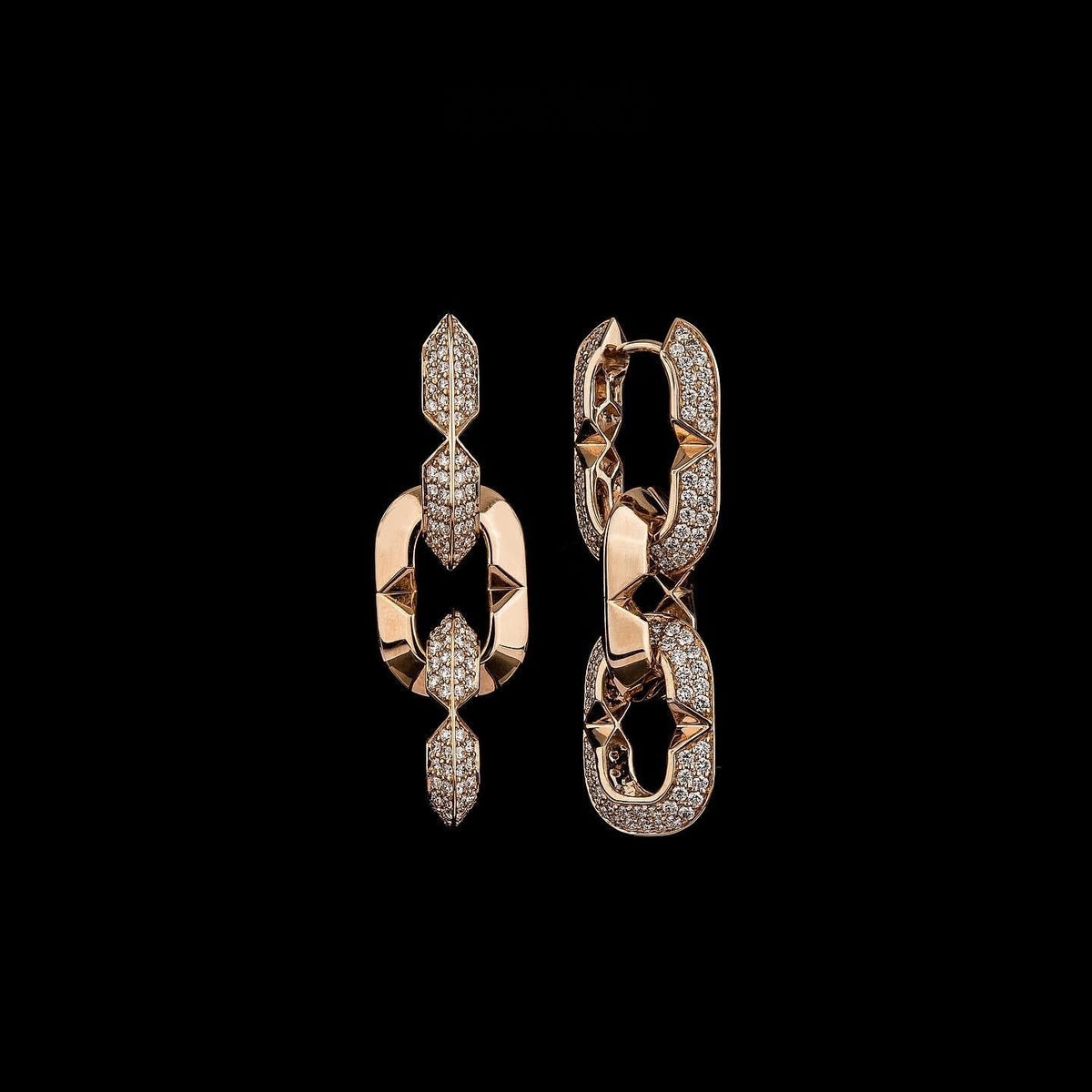 Kayan Earring 6 KE121, pink gold long convertible chain-link earrings