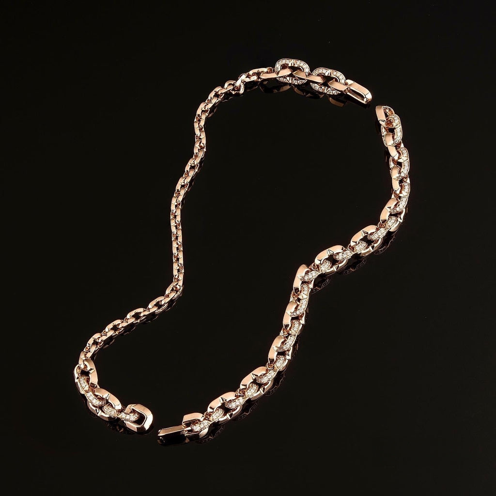 Kayan Necklace 9 KN14, pink gold diamond chain-link necklace, open