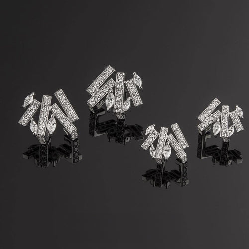 Geometric Earring 1 KE90, white gold diamond bar earrings with marquise diamonds