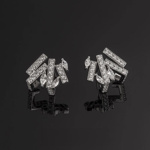 Geometric Earring 1 KE90, white gold diamond bar earrings, side view