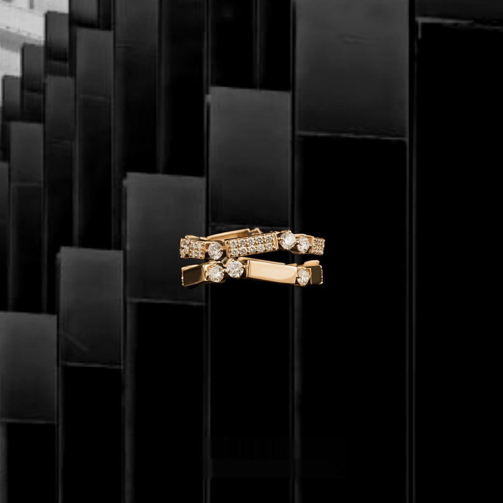 Kanpoj Verso stacked rings in pink gold with diamonds