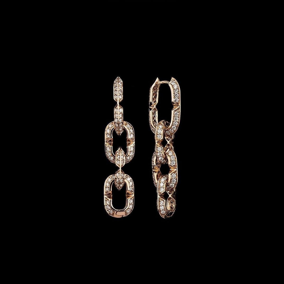 Kayan Earring 12 KE122, pink gold diamond chain-link earrings, long