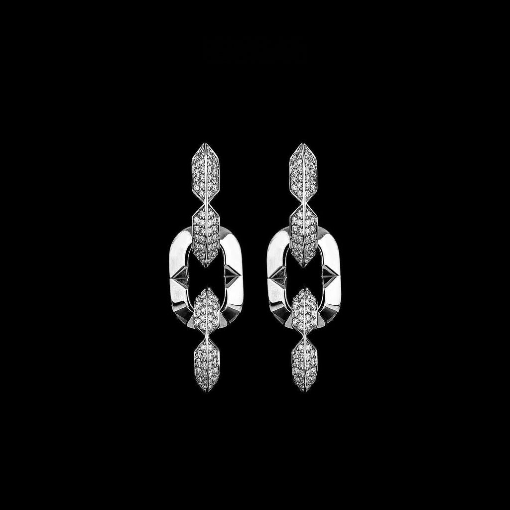 Kayan Earring 13 KE132, white gold chain-link earrings with pave diamond links
