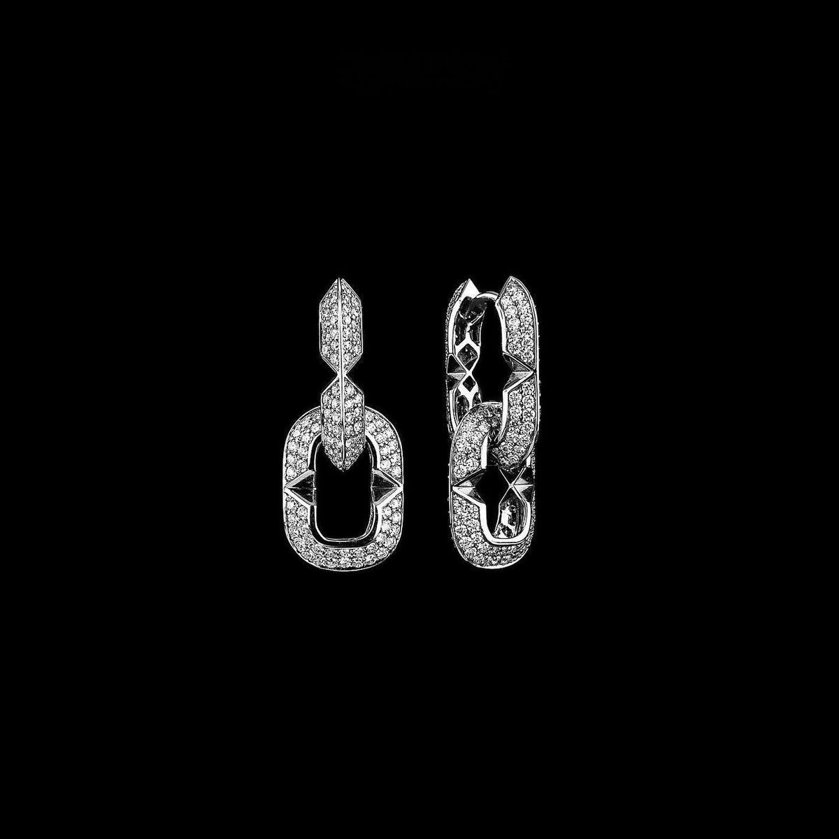 Kayan Earring 5 KE120, white gold pave diamond chain-link earrings